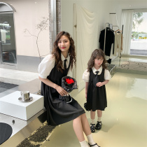 Special Kiss Kit New Summer Mother Womens Dress Short Sleeve Shirt Tie Braces Dress Foreign Air Korean Version Summer Fit Two Sets