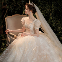 Wedding dress 2021 new bride main wedding dress winter simple atmosphere long tail cover thick arm retro main yarn