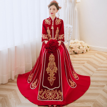 Xiuhe dress brides new Chinese wedding dress Wedding toast dress thin dragon and phoenix coat retro cabinet dress Velvet Xiuhe
