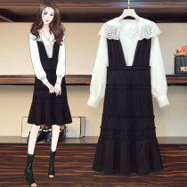Pregnant women autumn set fashion 2021 Spring and Autumn new dress shirt strap skirt out autumn two-piece set