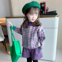 Girls Knitted Sweater 2021 Winter Wear New Children's Western Style Pullover Backing Shirt Baby Korean Thickened Top Tide