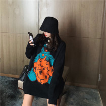Jacquard Net red ins Tide brand lazy wind large size sweater womens winter thick long loose hip sweater