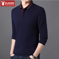 Playboy pure cotton dad long-sleeved T-shirt mens thin spring and autumn middle-aged loose-fitting casual POLO shirt