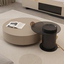 Round tea table small family style Living room Home Light luxury minimalist about modern net red glass corner Several tea table TV cabinet Composition