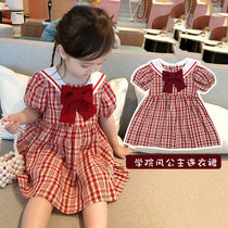 College style girls skirt 2021 new childrens summer foreign style Korean red plaid female baby dress