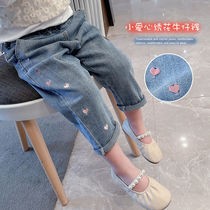 Childrens pants Spring and Autumn New 2021 girls pants Korean casual pants rabbit jeans loose foreign fashion trend