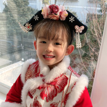 Children's Chinese style New Year palace ladies headdress headdress Han clothing cheongsam hairpin hair accessories girls grid hat flag hair hoop