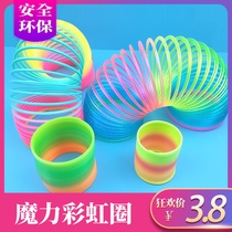 Colorful rainbow circle stacked Music Childrens nostalgic toys elastic pull ring spring magic ring kindergarten small gift