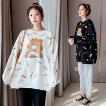 Large Code Pregnant Woman Spring Autumn Dress Long Sleeve Sweatshirt Woman Fashion Boomer Goes Out To Beat the Bottom Shirt 200 Jin Autumn Clothing