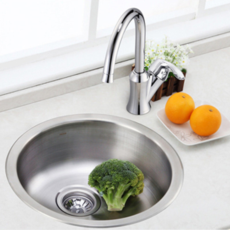 Moen 304 stainless steel single-slot circular kitchen tap sink set small household kitchen basin washbasin 23607