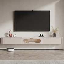 Poelic wood suspended TV cabinet minimalist modern small family light lavish solid wood new rock plate TV cabinet suspended