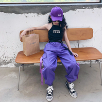 Girls hip-hop trend brand clothes Childrens summer suit catwalk performance clothing Girls practice jazz dance clothes