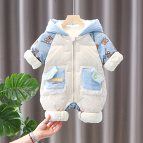 Baby jumpsuit down jacket cartoon hooded warm clothes white duck down jacket winter clothes outside clothes baby climbing clothes