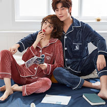 New couple golden velvet pajamas Spring and Autumn long sleeves solid color Thin Mens Womens Home clothes two-piece set