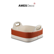 Hermes home Nordic light luxury minimalist French leather desktop jewelry storage box bedroom jewelry tray