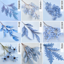 Light haze blue wedding simulation flower gray blue ceiling decoration ceiling crown dedicated leaves fake flower silk flower