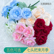 Small fresh 7 bouquets of roses roses fake flowers silk flowers decoration table wedding bride holding bouquet