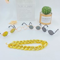Cat photo outfit golden hair Teddy gold necklace handsome pet accessories big gold chain dog collar small dog can be customized