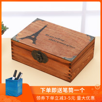 Wooden box Retro lock storage box Solid wooden ID box Small box Household password storage box Wooden box