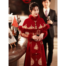 Toast dress bride 2021 new winter red wedding long sleeve padded plus velvet Chinese style dress women winter