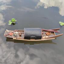 Solid wood waterproof sailing model disc view water floating pure artisanal fishing boat Jiangnan Shaoxing Waterland Ucanopy boat gift