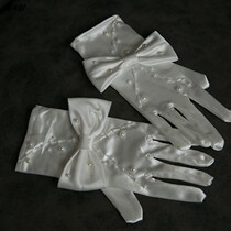 Wedding gloves bridal lace elegant retro wedding dress white bow wedding short satin