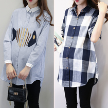 2021 Spring and Autumn Korean Loose Plus Size Maternity Shirt Long Top Cardigan Autumn Maternity Shirt