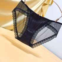 Japanese Satin Texture Lady Underpants Lace Mesh Yarn Sexy Butterfly Knot Glamorous Perspective Low Waist Triangle Pants