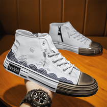 Eurostock 2022 Seasons New National Wind Embroidery Genuine Leather High Helper Shoes Men Individuality Casual Breathable Mens White Shoes