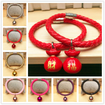Pet cat dog necklace bell hand knitting pu leather rope Teddy bestowed on small dog rabbit than bear