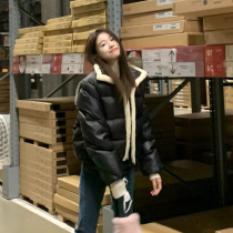 Black cotton-padded women 2021 New ins harbor wind winter thick coat stitching Lamb hair short cotton coat