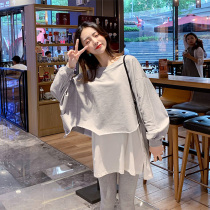 Long-term Fake two pregnant womens sweatshirt spring and autumn foreign atmosphere pregnant womens autumn coat winter long sleeve T-shirt female loose