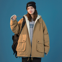 Toilwear cotton clothes women winter plus velvet thickened lamb wool cotton coat on both sides wear coat niche design sense Korean students