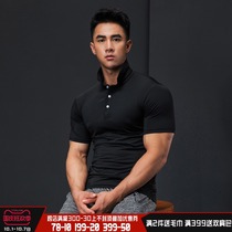 Iron Wolf Leisure Fitness Training Summer Male Quick Dry Breathable Elastic Muscle Sports Short Sleeve Polo Shirt Lapel
