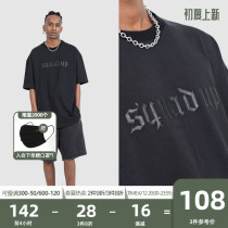 BTW short sleeve T-shirt boy Chaump Summer SQUADUP applique-biking with high street loose rap hip hop half sleeve