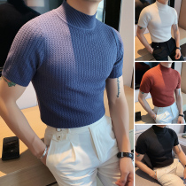 Half turtleneck sweater mens autumn 2021 new mens early autumn Net red top collar knitted short sleeve base shirt
