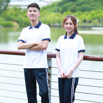 Summer middle school uniforms suit high school students sportswear junior high school students short-sleeved class clothes T-shirt top lapels summer clothes