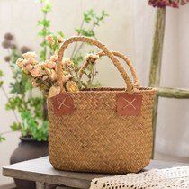 Hand-held basket rattan outing picnic hand-woven basket straw basket shopping basket shopping large picking basket