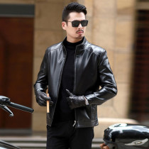 Leather leather jacket mens sheepskin jacket motorcycle spring and autumn 2021 new middle-aged dads soft leather jacket kz