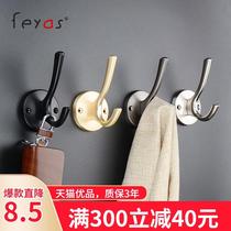 Powerful viscose free to punch Nordic hooks black single hanging clothes hook cloak hook single hook wall clothes wall-mounted