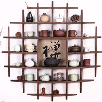 Solid Wood tea cup holder hanging wall Bozu rack tea set display stand Dobao Pavilion teapot rack living room Chinese small ornaments