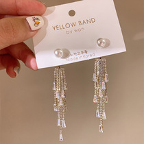 Korean version 2020 new S925 silver needle Pearl Rhinestone tassel earrings long back hanging earrings personality earrings female