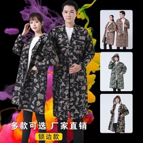 Work clothes big coat wear resistant and dirty long style blue large coat and man and man barn pipe breeding carrying labor and dust protection hood clothes