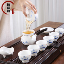 JERYOUN high-end sheep fat jade porcelain Kung Fu tea set Home office meeting Chinese teapot set gift box