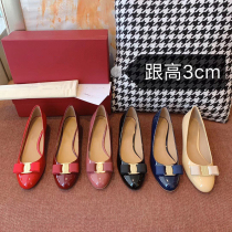 Lacquer Leather Ballet Single Shoe leather bottom Coarse Heel Shallow head Round Head Butterfly Knot Women Shoes Flat-bottomed Lapper Shoes Small Red Shoes Wedding Shoes