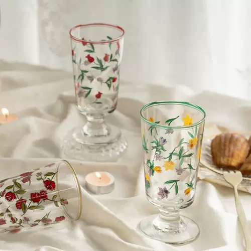 Весенний ретро стеклянный бокал, французский стиль, в цветочек