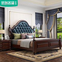 American country solid wood bed 1 8 meters light luxury master bedroom double bed 2 meters large bed Roman column soft bag high box storage bed