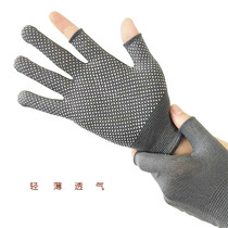 Summer non-slip semi-finger working gloves male and female wear resistant nylon high elastic dew 2 fingers bicycling thin suction sweaty spring