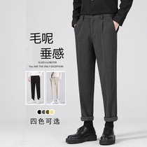 Woolen pants men's slim Joker suit pants autumn and winter 2021 Korean straight thick nine-point pants