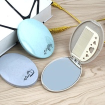 Portable makeup mirror with small comb Combination mirror comb set Makeup comb Hair Portable mirror folding oval mirror